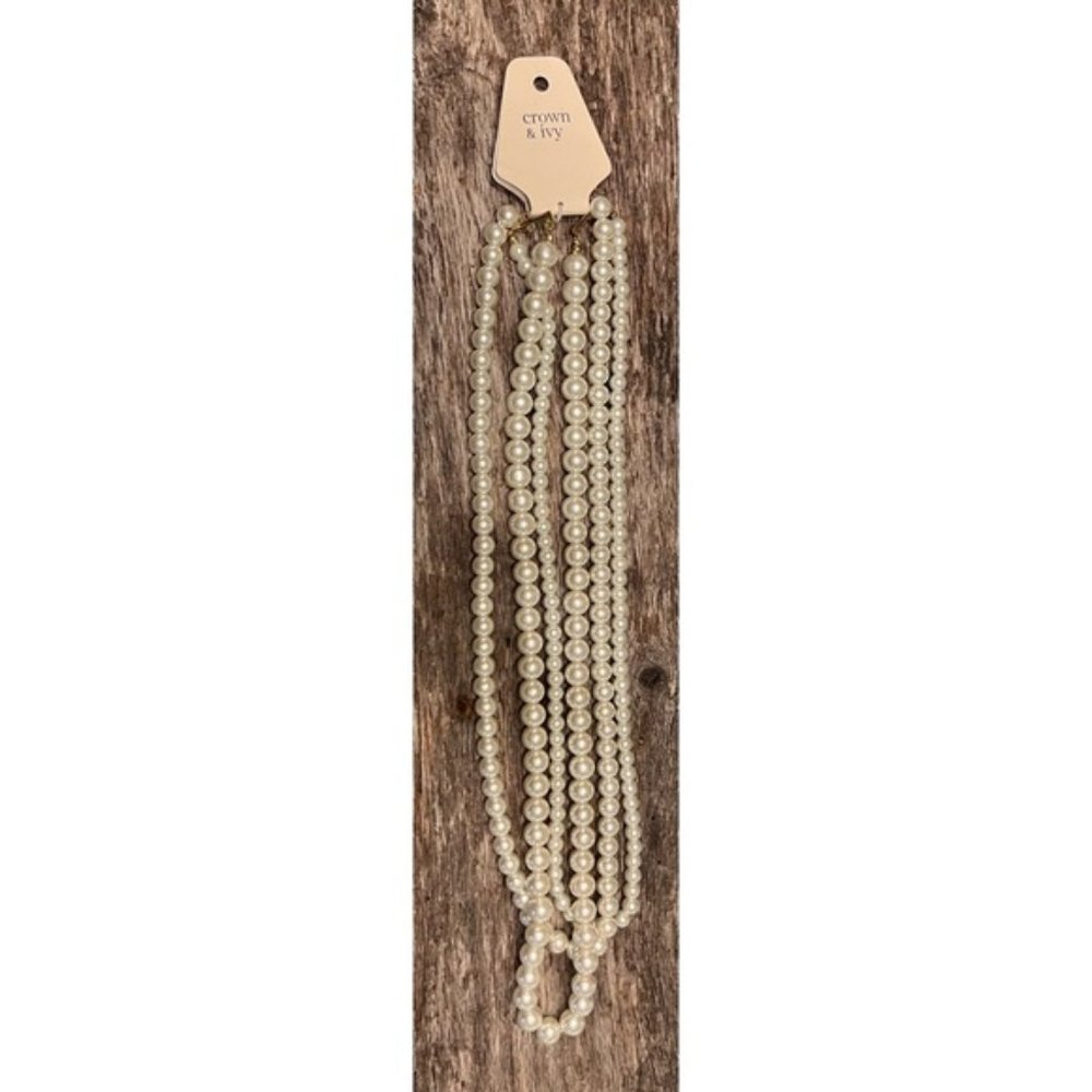 Crown & Ivy Long 3 Strand Faux Pearls